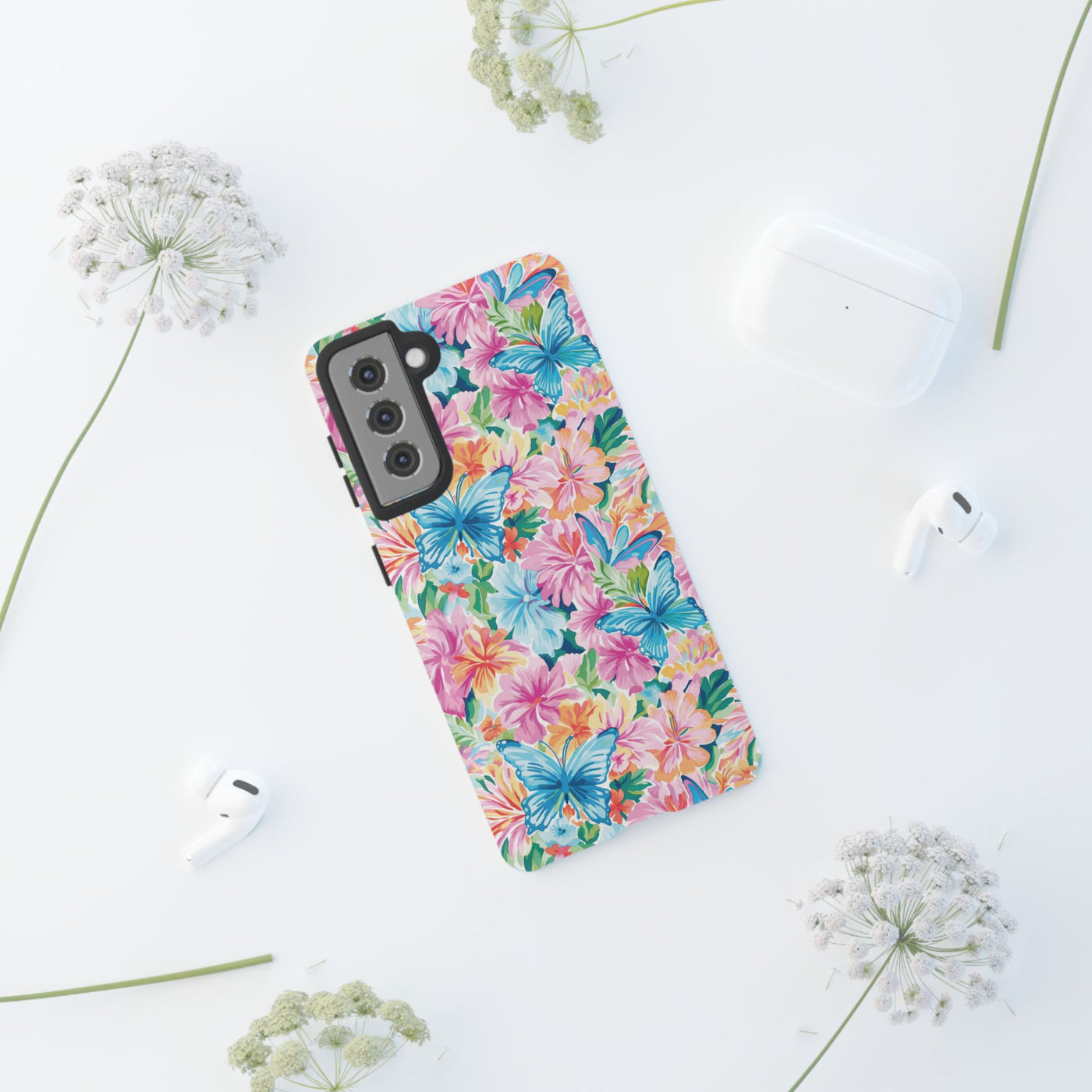 Premium Tough Butterflies Flowers Cute Phone Cases for Samsung S24, S23, S22, S21, S20, Plus and Ultra, Iphone 16 Pro Max,15, 14, 13, 12, 11, 10