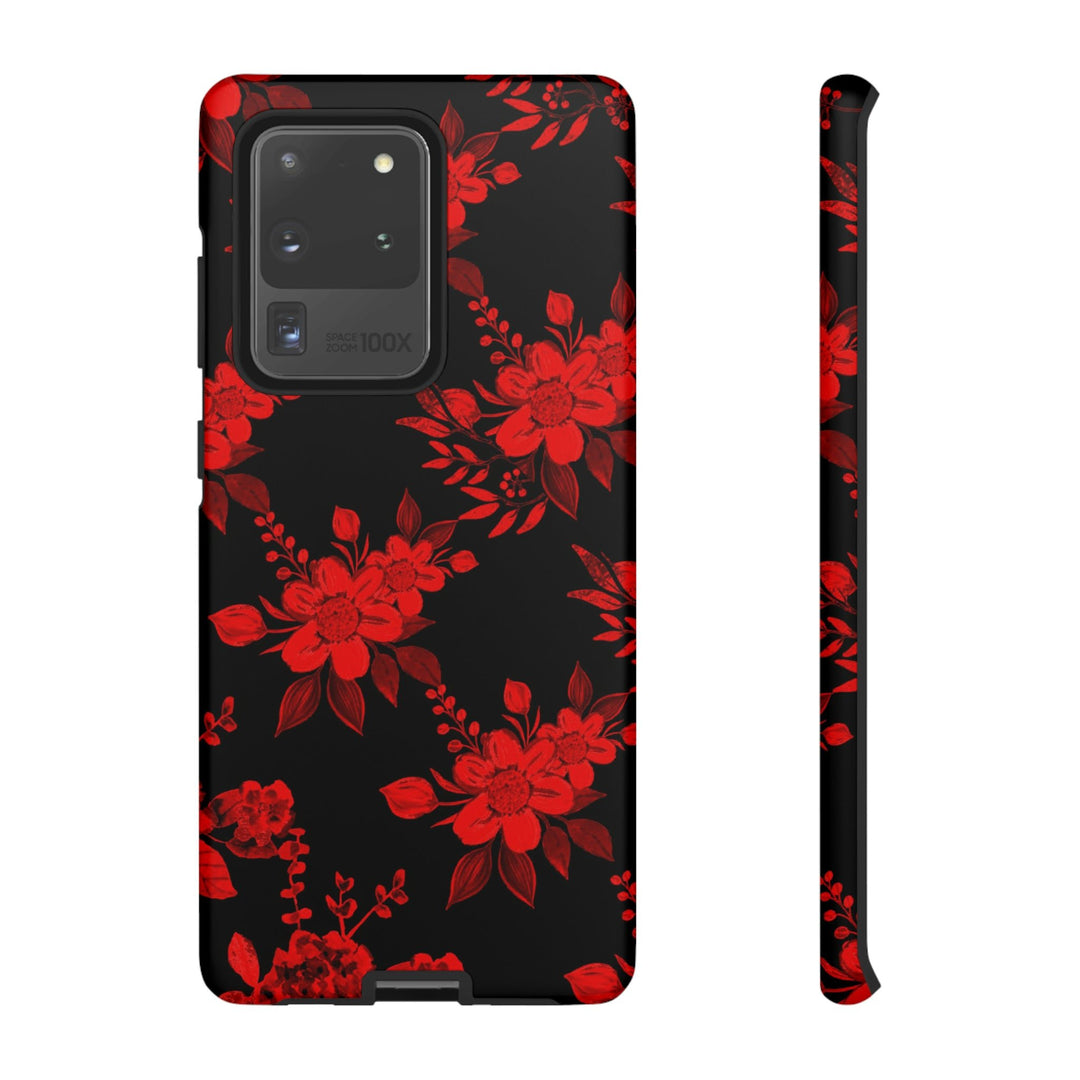 Cute Samsung Phone Case | Aesthetic Samsung Phone Case | Galaxy S23, S22, S21, S20 | Red Black Flowers, Protective Phone Case - Studio40ParkLane