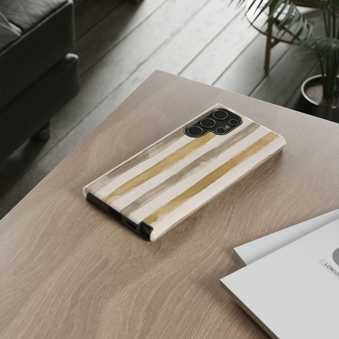 Tough Cute Brown Beige Stripes Phone Case, for IPhone 17 Pro Max | Iphone 17 Air, Iphone 16, IPhone 15, 14 13 12, Samsung Galaxy S26, S25, S24, S23 - Studio40ParkLane