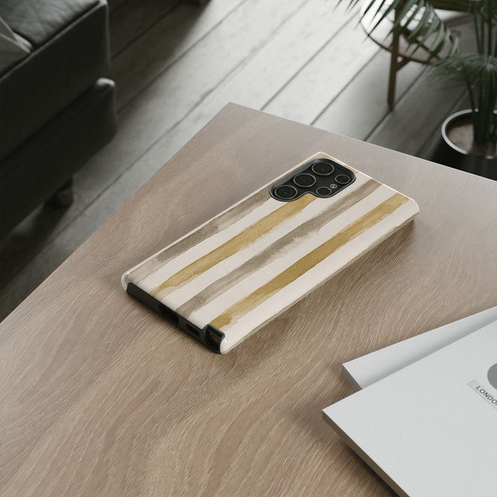 Tough Cute Brown Beige Stripes Phone Case, for IPhone 17 Pro Max | Iphone 17 Air, Iphone 16, IPhone 15, 14 13 12, Samsung Galaxy S26, S25, S24, S23 - Studio40ParkLane