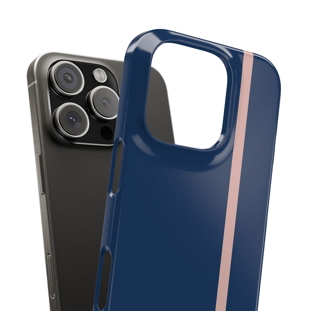 Sleek Navy Blue Pink Stripe Snap Phone Case for iPhone 18 17 16 15 14 13 Pro Max, Samsung Galaxy S26 S25 Ultra Lightweight Cute Phone Case - Studio40ParkLane
