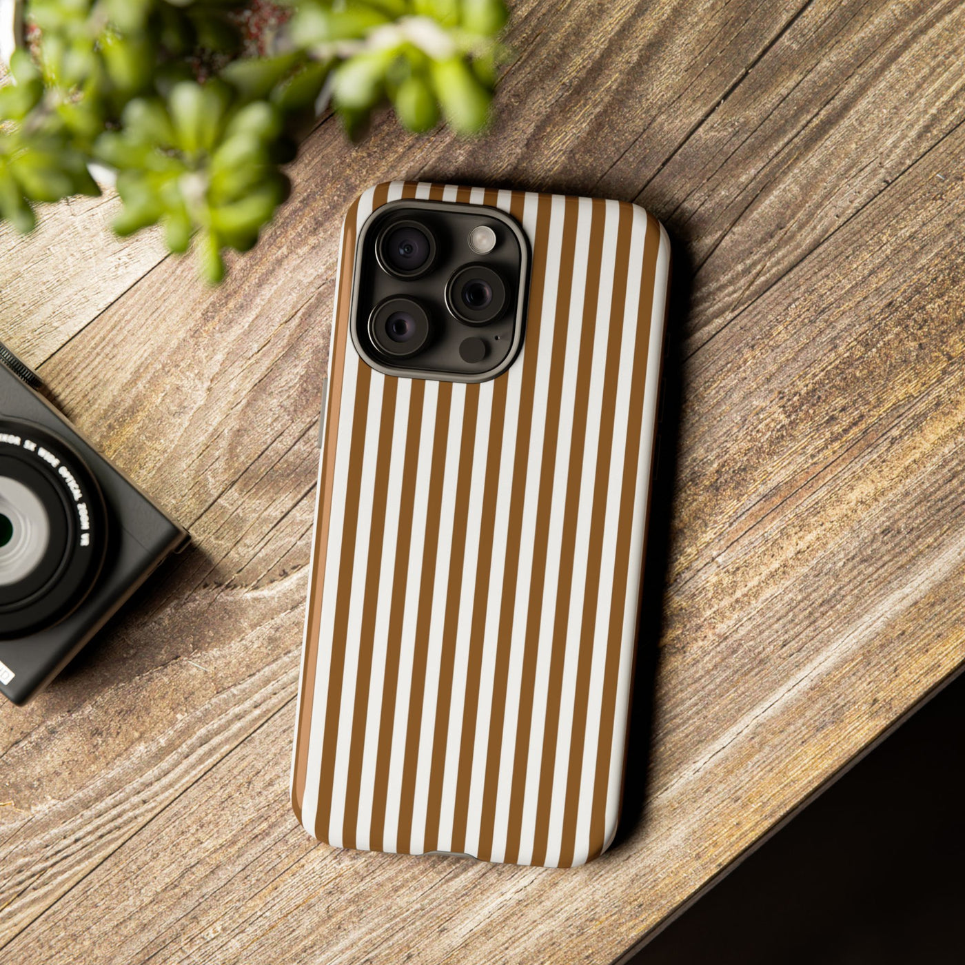 Tough Premium Mocca Brown Stripes Phone Case Gift for Her - For Apple iPhone 16 Pro Max 16e iPhone 15 Pro iPhone Iphone 14 Plus 13 Pro 12 SE XR - Studio40ParkLane