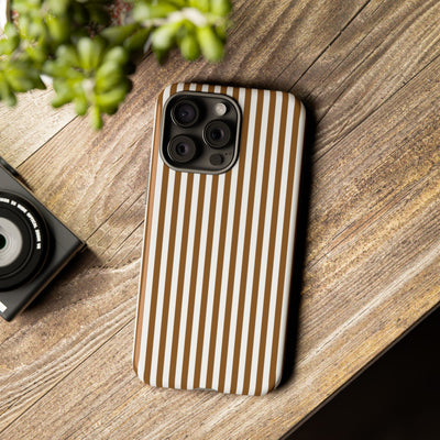 Tough Premium Mocca Brown Stripes Phone Case Gift for Her - For Apple iPhone 16 Pro Max 16e iPhone 15 Pro iPhone Iphone 14 Plus 13 Pro 12 SE XR - Studio40ParkLane