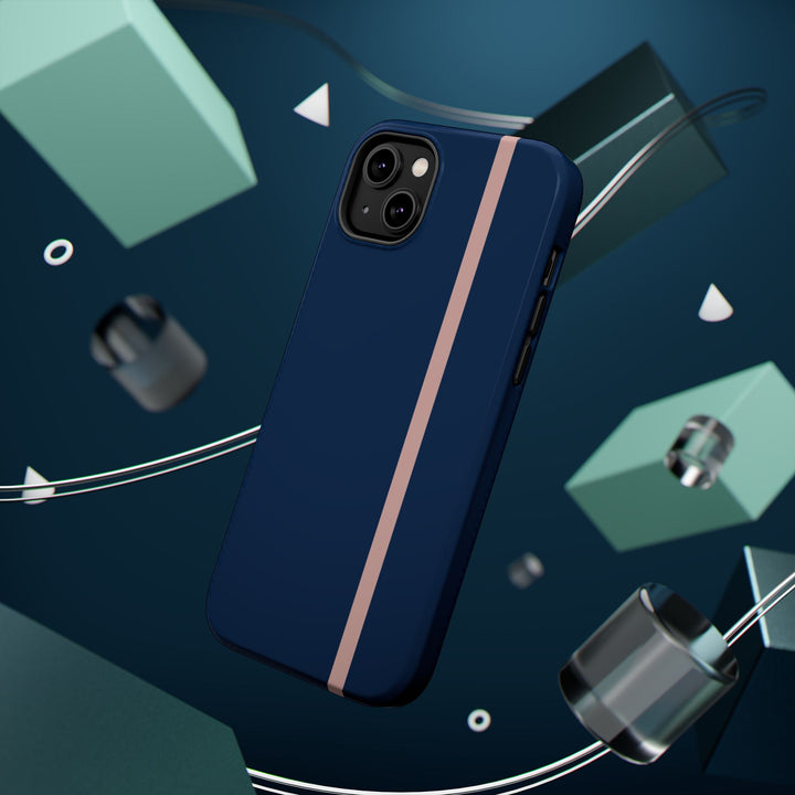 MagSafe Navy Blue Blush Pink Stripe Tough Phone Case iPhone 18 17 16 15 14 13 Pro Max Samsung Galaxy S26 Dual Layer Modern Luxury Cover - Studio40ParkLane
