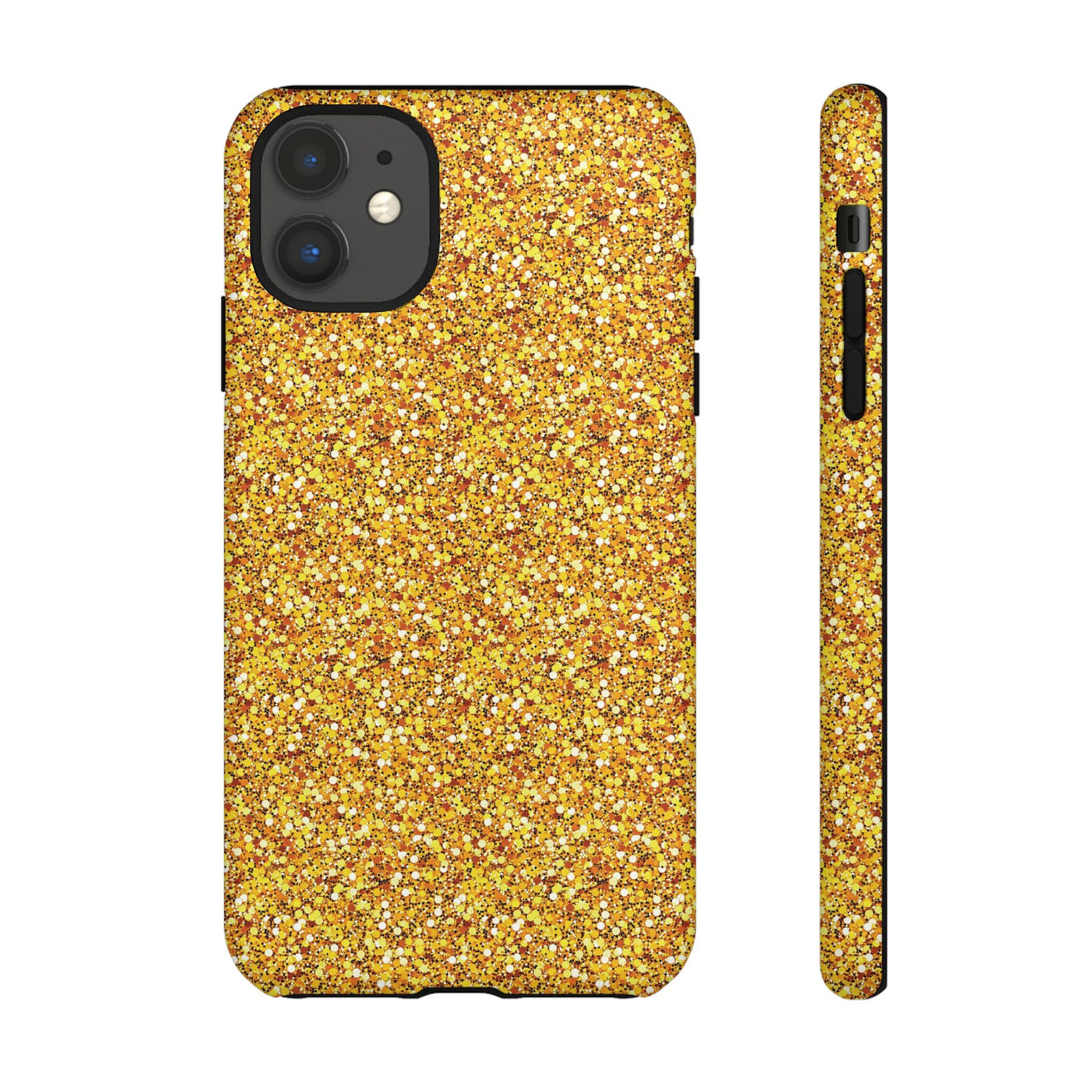 Chic Gold Faux Play on Glitter Effect Cute Phone Case, for IPhone 16 pro Max | Iphone 15, Iphone 14, IPhone 13 Case, 11 8 7, Samsung Galaxy S24, S23, S22, S21, 2 Layer Protection