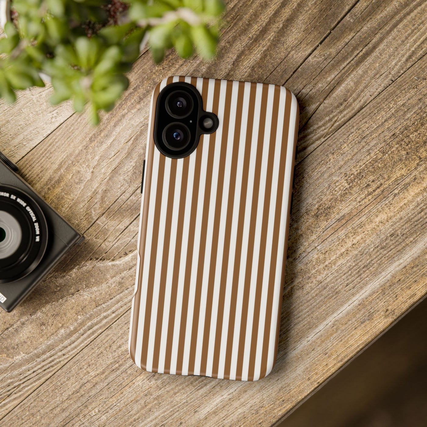 Tough Premium Mocca Brown Stripes Phone Case Gift for Her - For Apple iPhone 16 Pro Max 16e iPhone 15 Pro iPhone Iphone 14 Plus 13 Pro 12 SE XR - Studio40ParkLane