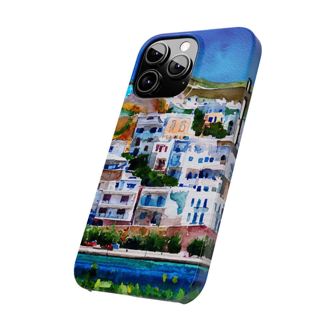 Slim Cute Phone Cases for Iphone | iPhone 15 Case | iPhone 15 Pro Max Case, Iphone 14, Iphone 14 Pro Max, Iphone 13, Colorful Greek House Watercolor - Studio40ParkLane