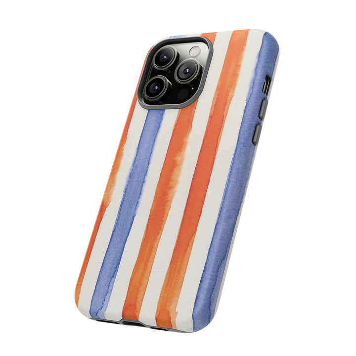 Tough Cute Blue Orange Stripes Phone Case, for IPhone 17 Pro Max | Iphone 17 Air, Iphone 16, IPhone 15, 14 13 12, Samsung Galaxy S26, S25, S24, S23 - Studio40ParkLane