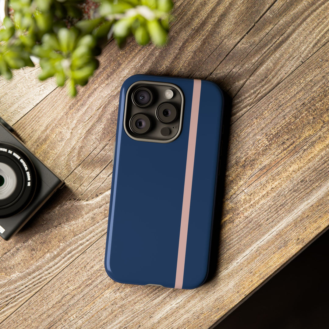 Tough Phone Case Navy Blue Orange Stripe iPhone 18 17 16 15 14 13 12 Pro Max Plus, Samsung Galaxy S26 S25 S24 Ultra Cute Preppy Sport - Studio40ParkLane