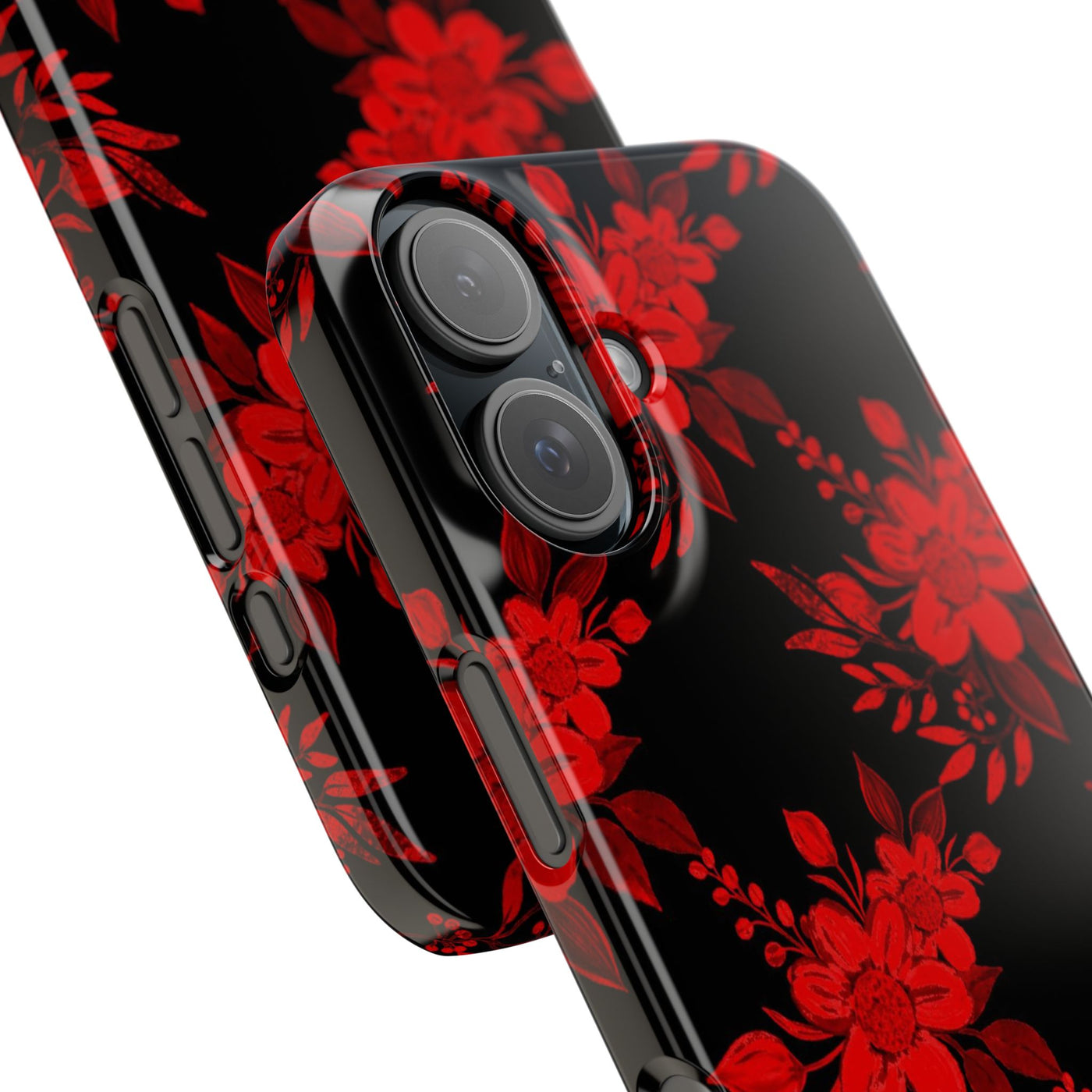 Slim Cute Phone Cases for Iphone - | iPhone 15 Case | iPhone 15 Pro Max Case, Iphone 14 Case, Iphone 14 Pro Max, Iphone 13, Red Black Flowers