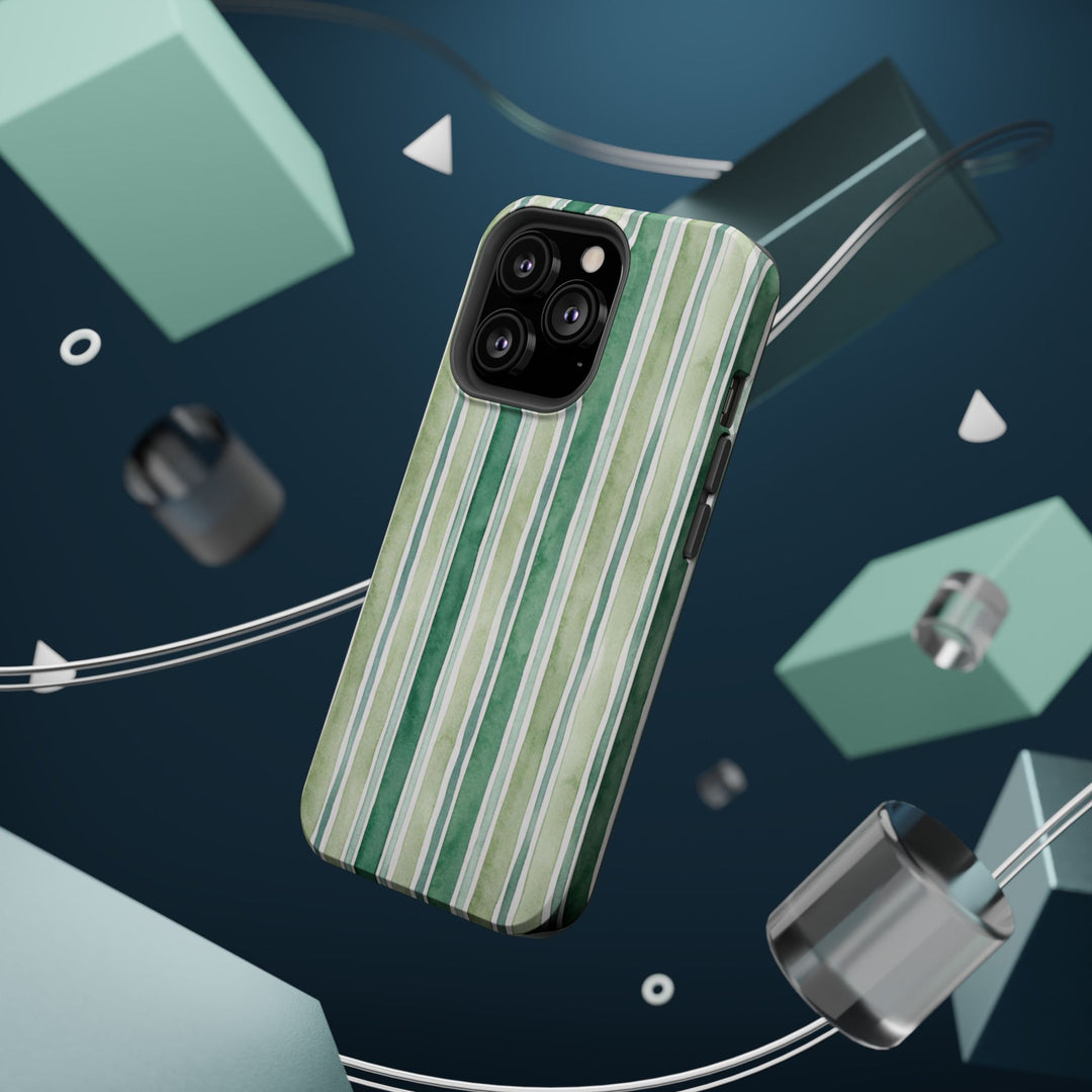 Aesthetic Tough Magsafe Green Stripes Watercolor Phone Case - For iPhone 17 Pro Max iPhone 16 Pro iPhone 15 Iphone 14 Plus 13 Pro 12 11 10 - Studio40ParkLane