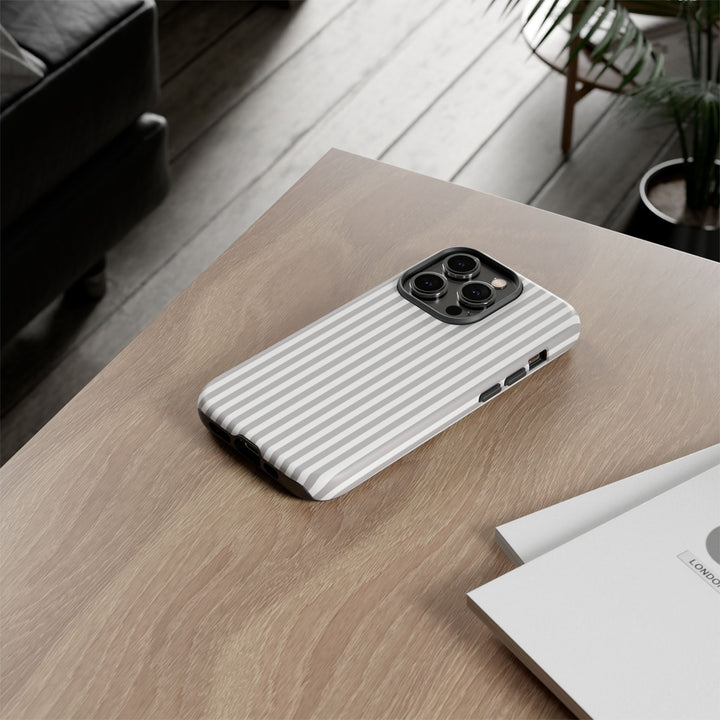 Tough Premium Ash Grey Stripes Phone Case Gift for Her - For Apple iPhone 16 Pro Max 16e iPhone 15 Pro iPhone Iphone 14 Plus 13 Pro 12 SE XR - Studio40ParkLane