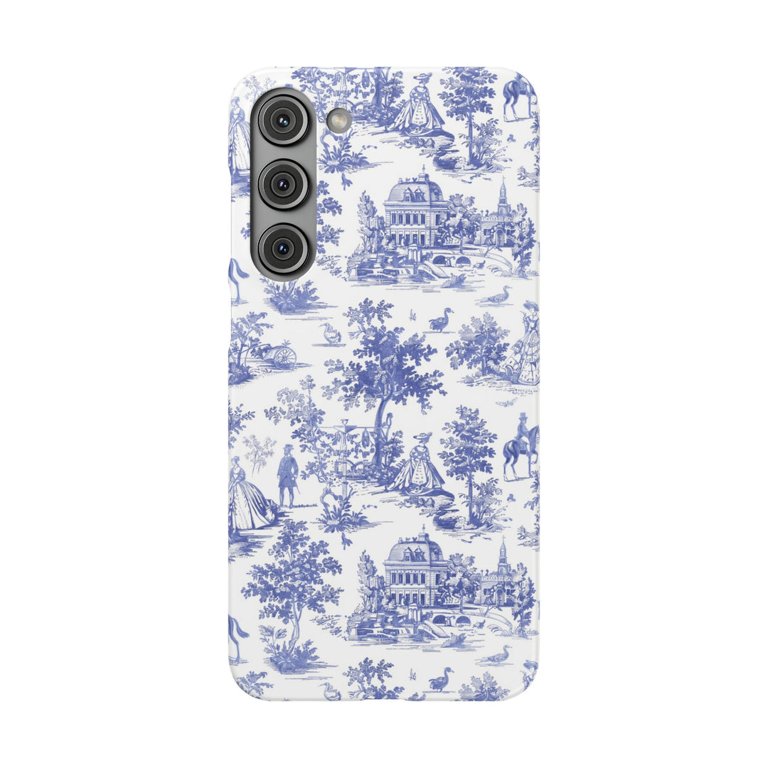 Sleek Snap Blue French Toile Cute Phone Case for iPhone 16 15 14 13 12 11 X Xs Max Xr Pro Plus Samsung Galaxy S24 S23 S22 S21 S20 Note Ultra