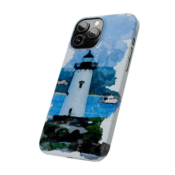 Slim Cute Phone Cases for Iphone - | iPhone 15 Case | iPhone 15 Pro Max Case, Iphone 14 Case, Iphone 14 Pro Max, Iphone 13, Beach Lighthouse Blue - Studio40ParkLane