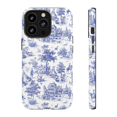 Premium Tough Blue French Toile Gift for Her Cute Phone Cases for Samsung and Iphone, 16, 15, 14, S24, S23, S22, S21, S20, Plus, Ultra, Pro