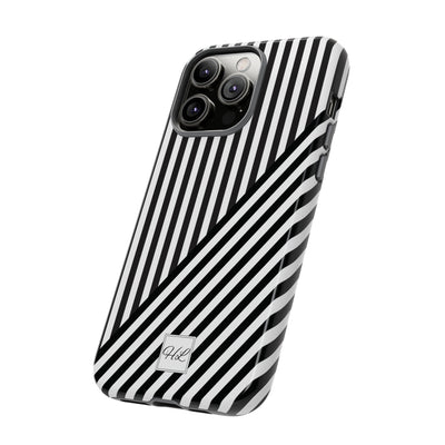 Custom Personalized Aesthetic Stripes Black White Tough Phone Case - For iPhone 17 Pro Max iPhone 16 Pro iPhone 15 Iphone 14 Plus 13 12 11 - Studio40ParkLane