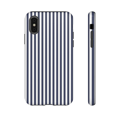 Tough Premium Navy Blue Stripes Phone Case Gift for Her - For Apple iPhone 16 Pro Max 16e iPhone 15 Pro iPhone Iphone 14 Plus 13 Pro 12 SE XR - Studio40ParkLane