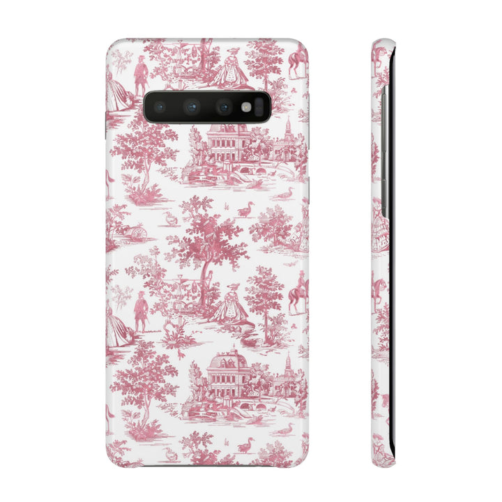 Sleek Snap Pink French Toile Cute Phone Case for iPhone 16 15 14 13 12 11 X Xs Max Xr Pro Plus Samsung Galaxy S24 S23 S22 S21 S20 Note Ultra