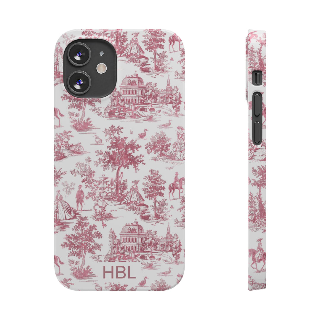 Slim Personalized Slim Pink Vintage French Toile Cute Phone Cases for Iphone 16 Pro Max | iPhone 15 Case | iPhone 15 Pro Max Case, Iphone 14, Iphone 14 Pro Max, Iphone 13 12 11 8 7 - Studio40ParkLane