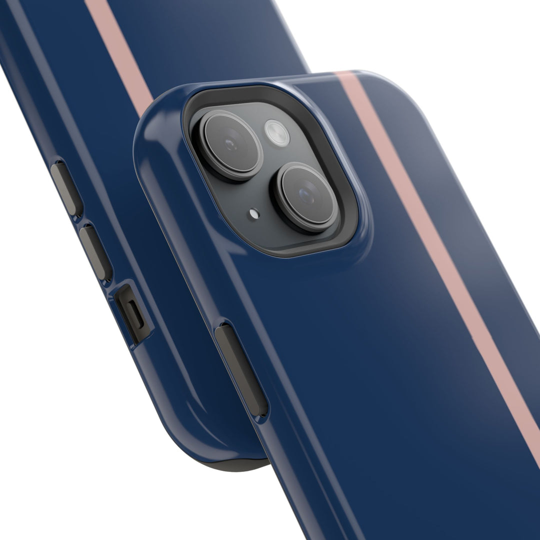 MagSafe Navy Blue Blush Pink Stripe Tough Phone Case iPhone 18 17 16 15 14 13 Pro Max Samsung Galaxy S26 Dual Layer Modern Luxury Cover - Studio40ParkLane