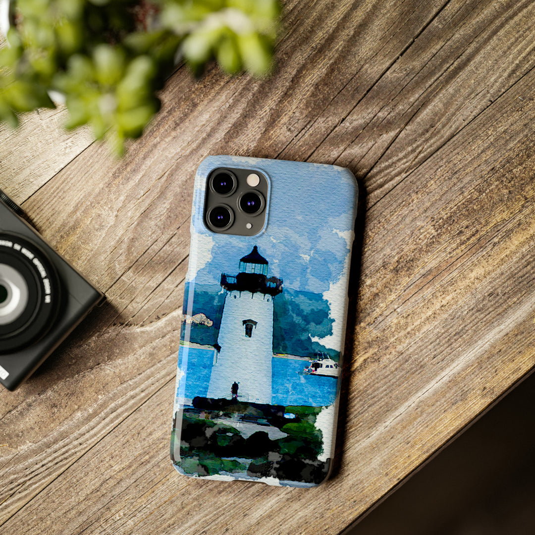 Slim Cute Phone Cases for Iphone - | iPhone 15 Case | iPhone 15 Pro Max Case, Iphone 14 Case, Iphone 14 Pro Max, Iphone 13, Beach Lighthouse Blue - Studio40ParkLane