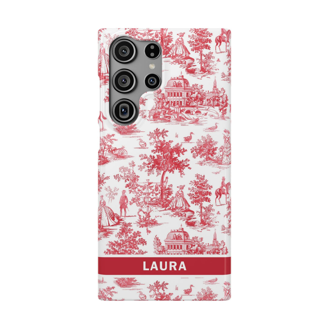 Snap French Toile Personalized Initial Custom Gift for Her Cute Phone Cases for Samsung S24, S23, S22, S21, S20, Plus and Ultra and Iphone, 16, 15, 14, 13, 12, 11. 10 - Studio40ParkLane