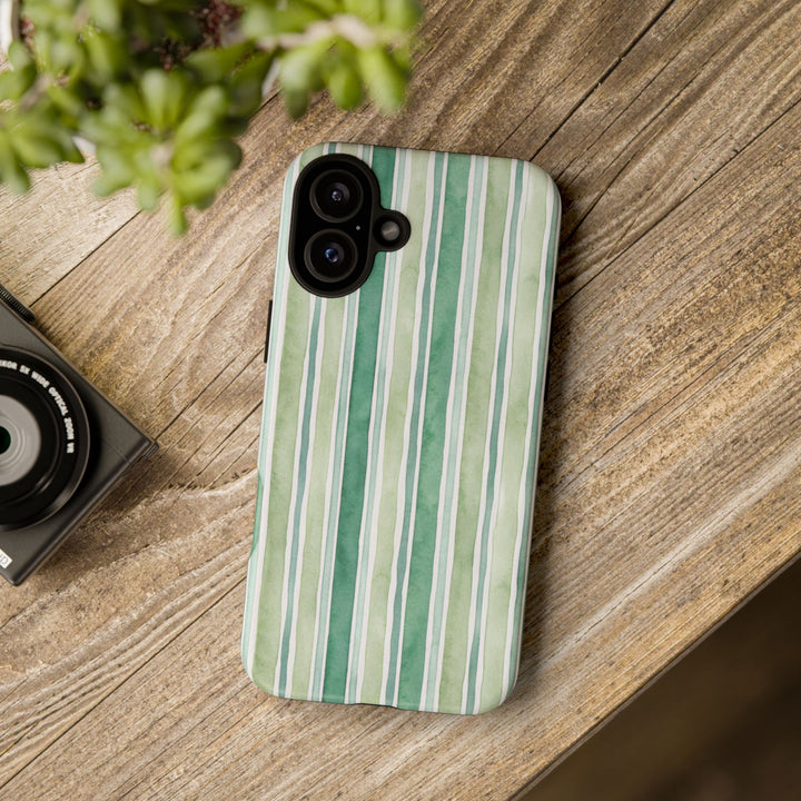 Aesthetic Tough Green Watercolor Stripes Premium Phone Case - For iPhone 17 Pro Max iPhone 16 Pro iPhone 15 Iphone 14 Plus 13 Pro 12 11 10 - Studio40ParkLane