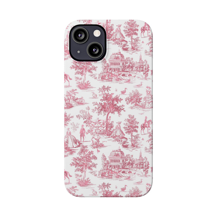 Slim Pink Vintage French Toile Cute Phone Cases for Iphone 16 Pro Max | iPhone 15 Case | iPhone 15 Pro Max Case, Iphone 14, Iphone 14 Pro Max, Iphone 13 12 11 8 7 - Studio40ParkLane