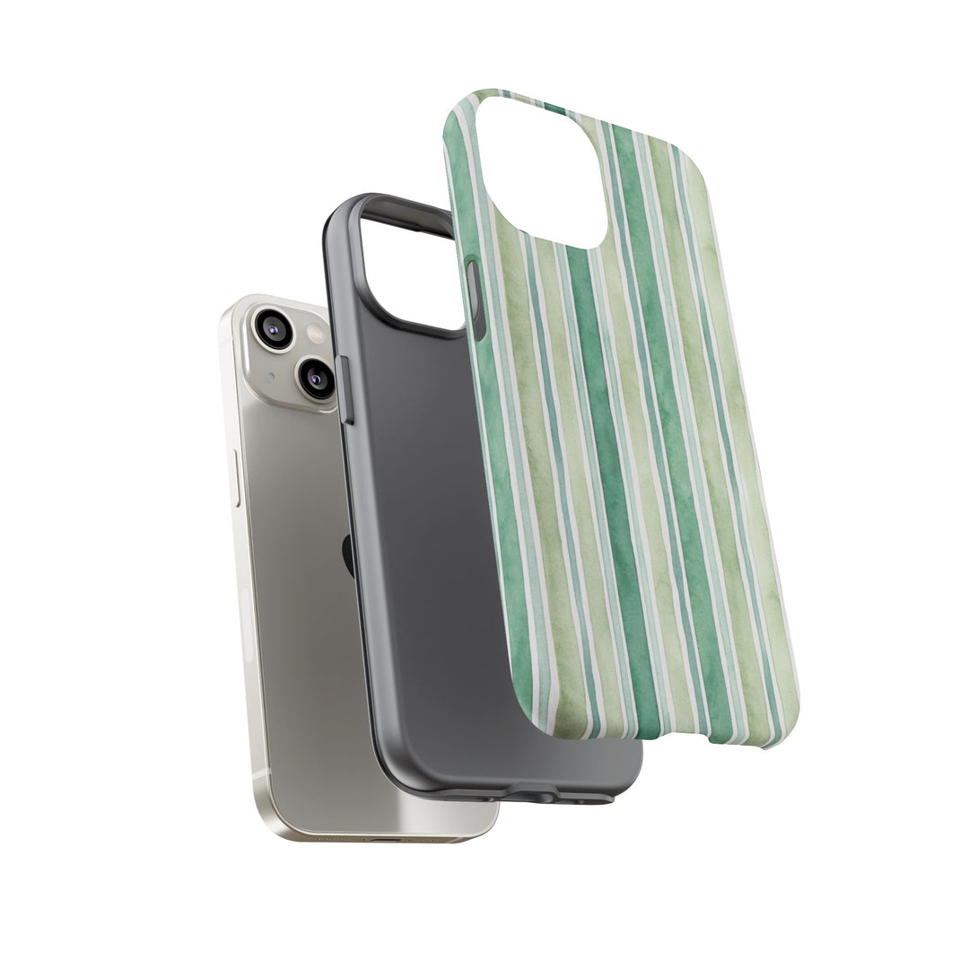 Aesthetic Tough Green Watercolor Stripes Premium Phone Case - For iPhone 17 Pro Max iPhone 16 Pro iPhone 15 Iphone 14 Plus 13 Pro 12 11 10 - Studio40ParkLane