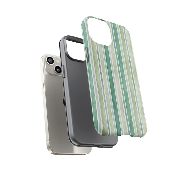 Aesthetic Tough Green Watercolor Stripes Premium Phone Case - For iPhone 17 Pro Max iPhone 16 Pro iPhone 15 Iphone 14 Plus 13 Pro 12 11 10 - Studio40ParkLane