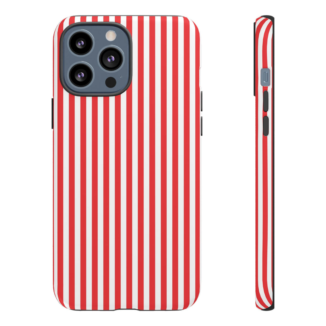 Tough Premium Poppy Red Stripes Phone Case Gift for Her - For Apple iPhone 16 Pro Max 16e iPhone 15 Pro iPhone Iphone 14 Plus 13 Pro 12 SE XR - Studio40ParkLane