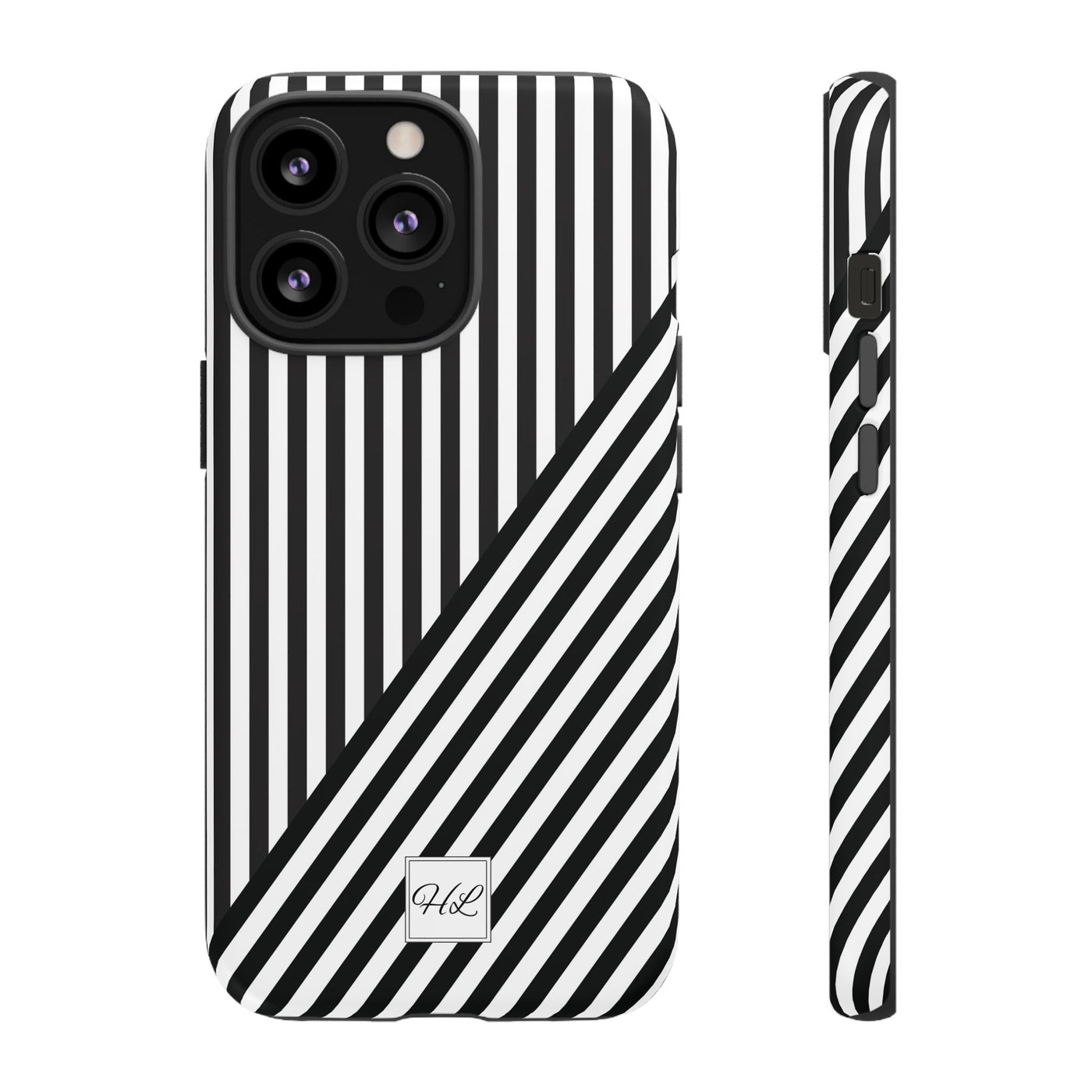 Custom Personalized Aesthetic Stripes Black White Tough Phone Case - For iPhone 17 Pro Max iPhone 16 Pro iPhone 15 Iphone 14 Plus 13 12 11 - Studio40ParkLane