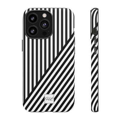 Custom Personalized Aesthetic Stripes Black White Tough Phone Case - For iPhone 17 Pro Max iPhone 16 Pro iPhone 15 Iphone 14 Plus 13 12 11 - Studio40ParkLane
