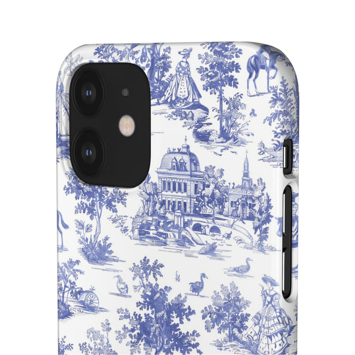 Sleek Snap Blue French Toile Cute Phone Case for iPhone 16 15 14 13 12 11 X Xs Max Xr Pro Plus Samsung Galaxy S24 S23 S22 S21 S20 Note Ultra