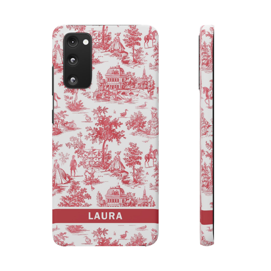 Snap French Toile Personalized Initial Custom Gift for Her Cute Phone Cases for Samsung S24, S23, S22, S21, S20, Plus and Ultra and Iphone, 16, 15, 14, 13, 12, 11. 10 - Studio40ParkLane