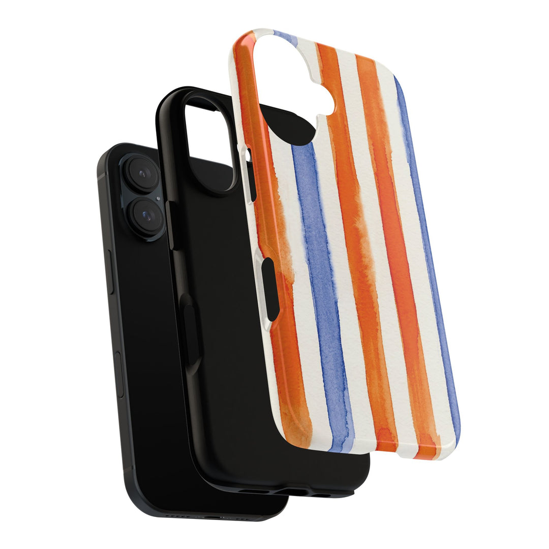 Tough Cute Blue Orange Stripes Phone Case, for IPhone 17 Pro Max | Iphone 17 Air, Iphone 16, IPhone 15, 14 13 12, Samsung Galaxy S26, S25, S24, S23 - Studio40ParkLane