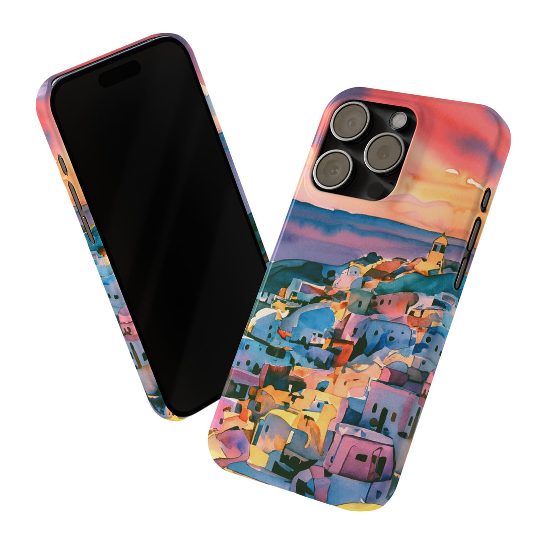 Slim Cute Phone Cases for Iphone | iPhone 15 Case | iPhone 15 Pro Max Case, Iphone 14, Iphone 14 Pro Max, Iphone 13, Colorful Greek House Watercolor - Studio40ParkLane
