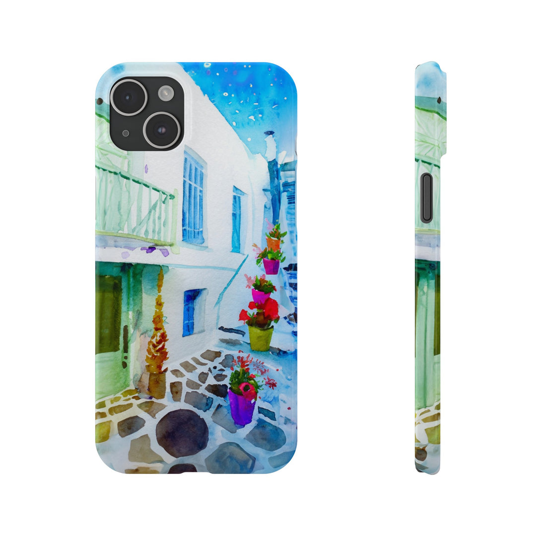 Slim Cute Phone Cases for Iphone | iPhone 15 Case | iPhone 15 Pro Max Case, Iphone 14, Iphone 14 Pro Max, Iphone 13, Colorful Greek Alley Watercolor - Studio40ParkLane