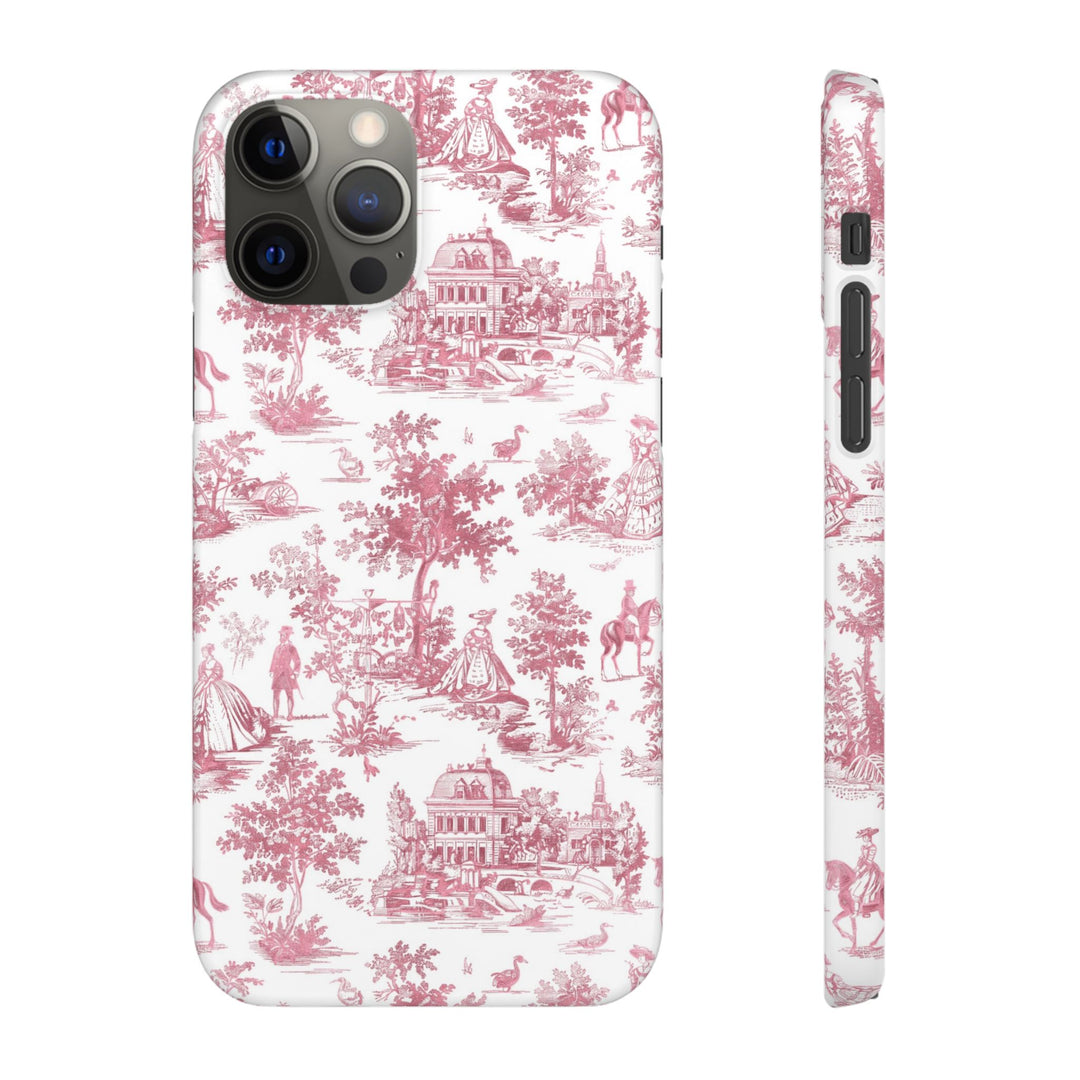 Sleek Snap Pink French Toile Cute Phone Case for iPhone 16 15 14 13 12 11 X Xs Max Xr Pro Plus Samsung Galaxy S24 S23 S22 S21 S20 Note Ultra