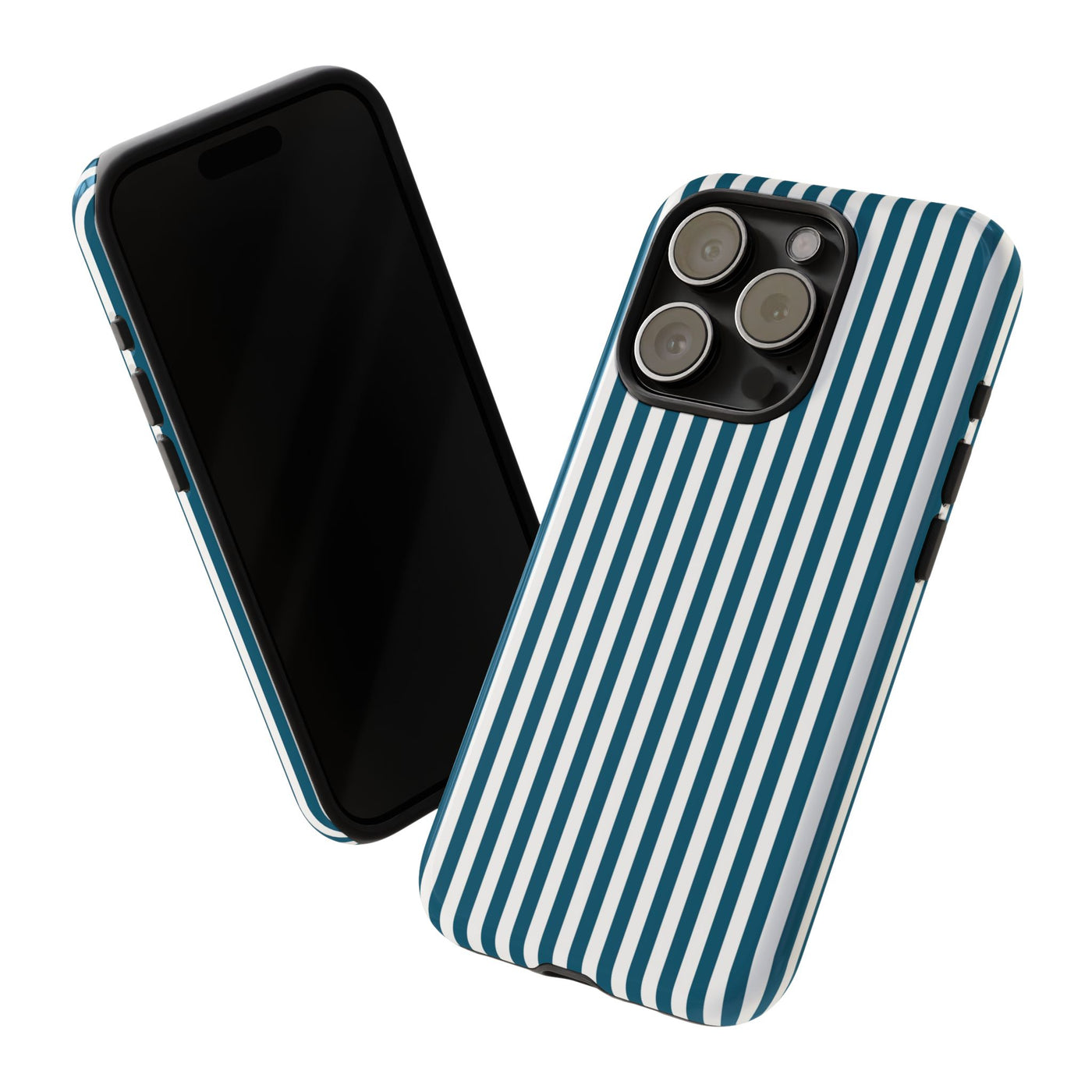 Tough Premium Teal Blue Stripes Phone Case Gift for Her - For Apple iPhone 16 Pro Max 16e iPhone 15 Pro iPhone Iphone 14 Plus 13 Pro 12 SE XR - Studio40ParkLane