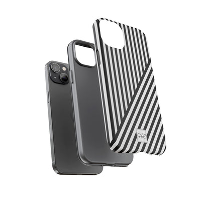 Custom Personalized Aesthetic Stripes Black White Tough Phone Case - For iPhone 17 Pro Max iPhone 16 Pro iPhone 15 Iphone 14 Plus 13 12 11 - Studio40ParkLane