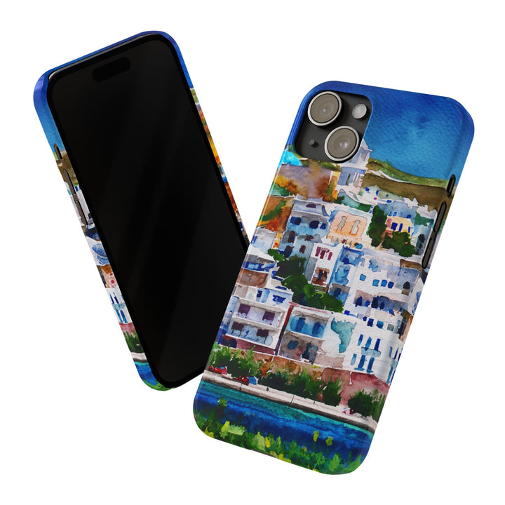 Slim Cute Phone Cases for Iphone | iPhone 15 Case | iPhone 15 Pro Max Case, Iphone 14, Iphone 14 Pro Max, Iphone 13, Colorful Greek House Watercolor - Studio40ParkLane