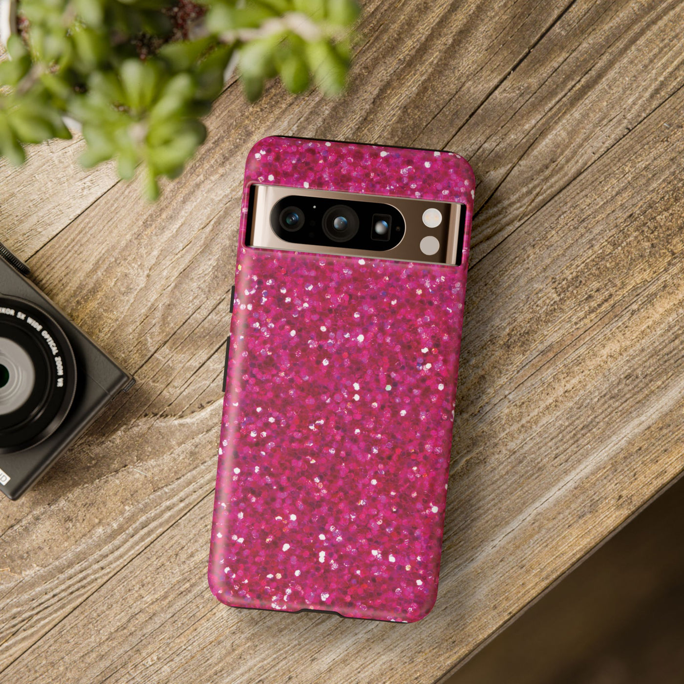 Faux Muted Pink Play on Glitter Effect Cute Phone Case, for IPhone 16 pro Max | Iphone 15, Iphone 14, IPhone 13 Case, 11 8 7, Samsung Galaxy S24, S23, S22, S21, 2 Layer Protection