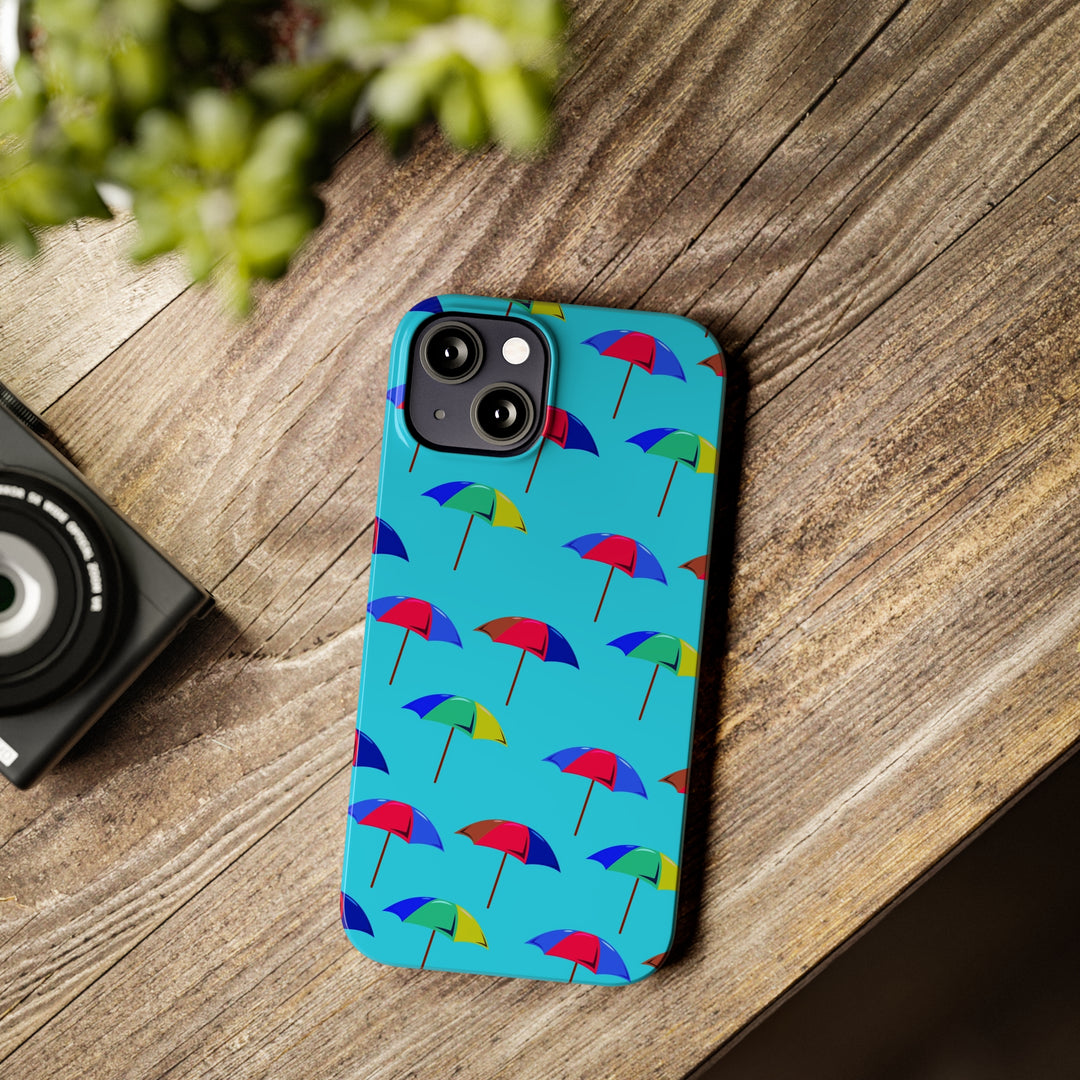 Slim Cute Phone Cases for Iphone - | iPhone 15 Case | iPhone 15 Pro Max Case, Iphone 14 Case, Iphone 14 Pro Max, Iphone 13, Colorful Beach Parasol Blue - Studio40ParkLane