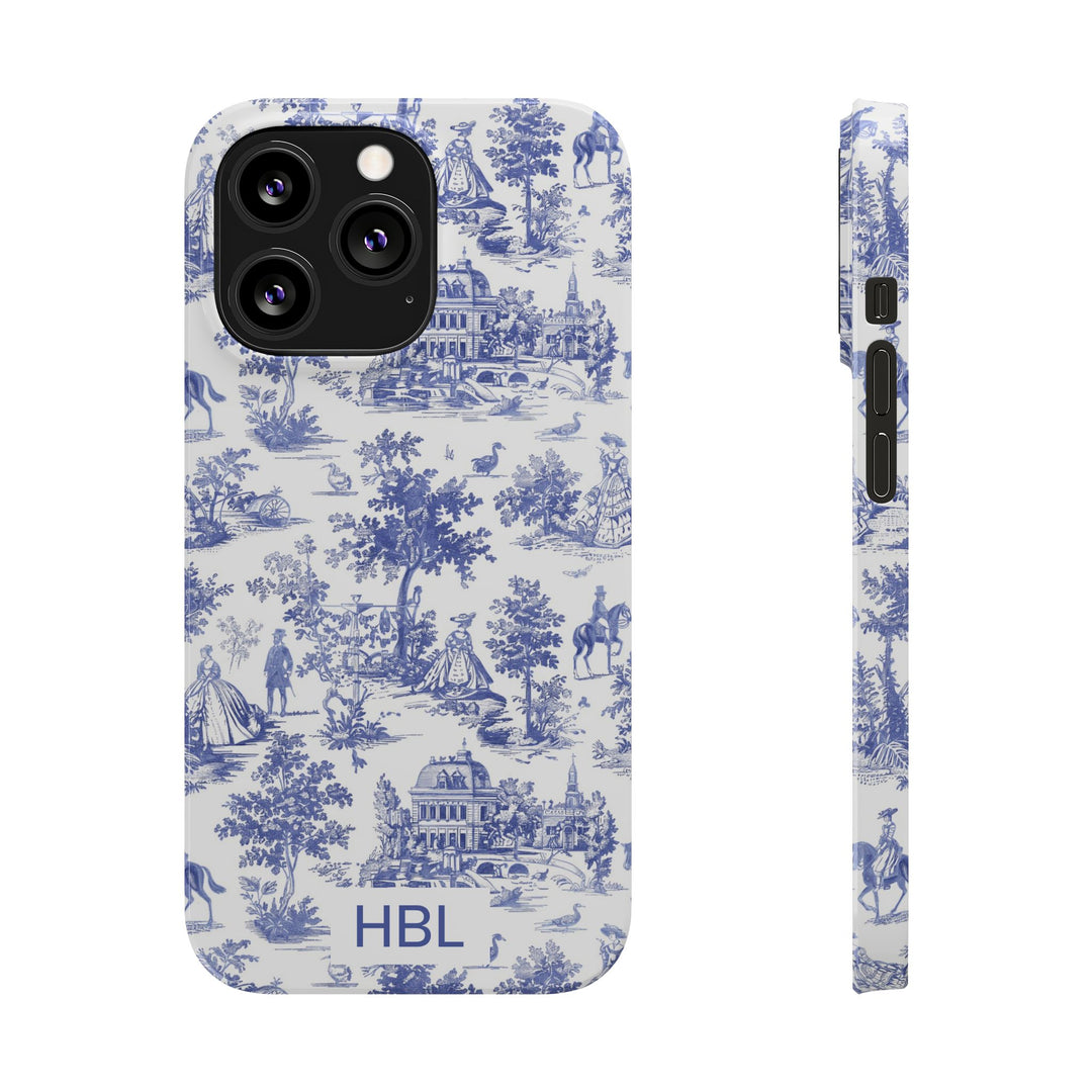 Slim Personalized Slim Blue Vintage French Toile Cute Phone Cases for Iphone 16 Pro Max | iPhone 15 Case | iPhone 15 Pro Max Case, Iphone 14, Iphone 14 Pro Max, Iphone 13 12 11 8 7 - Studio40ParkLane