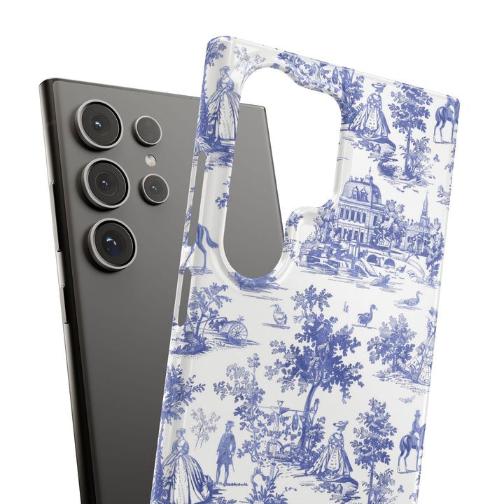 Sleek Snap Blue French Toile Cute Phone Case for iPhone 16 15 14 13 12 11 X Xs Max Xr Pro Plus Samsung Galaxy S24 S23 S22 S21 S20 Note Ultra