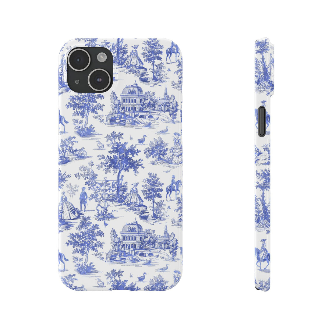 Slim Blue Vintage French Toile Cute Phone Cases for Iphone 16 Pro Max | iPhone 15 Case | iPhone 15 Pro Max Case, Iphone 14, Iphone 14 Pro Max, Iphone 13 12 11 8 7 - Studio40ParkLane