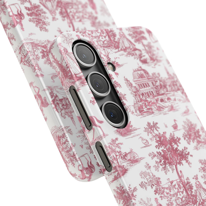 Sleek Snap Pink French Toile Cute Phone Case for iPhone 16 15 14 13 12 11 X Xs Max Xr Pro Plus Samsung Galaxy S24 S23 S22 S21 S20 Note Ultra