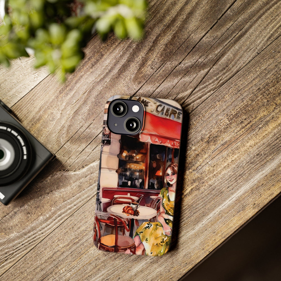 Slim Cute Phone Cases for Iphone - | iPhone 15 Case | iPhone 15 Pro Max Case, Iphone 14 Case, Iphone 14 Pro Max, Iphone 13, Paris Cafe Coffee Croissant - Studio40ParkLane