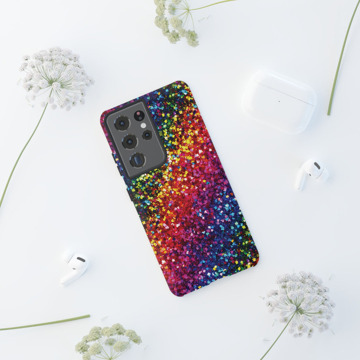 Faux Chic Play on Glitter Effect Cute Phone Case, for IPhone 16 pro Max | Iphone 15, Iphone 14, IPhone 13 Case, 11 8 7, Samsung Galaxy S24, S23, S22, S21, 2 Layer Protection